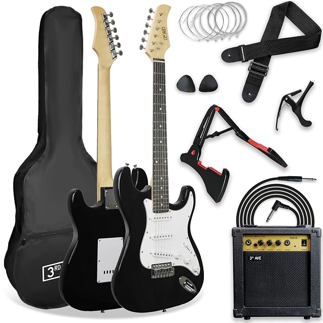 Kit de guitarra eléctrica 3rd Avenue XF de tamaño completo con amplificador, soporte y accesorios