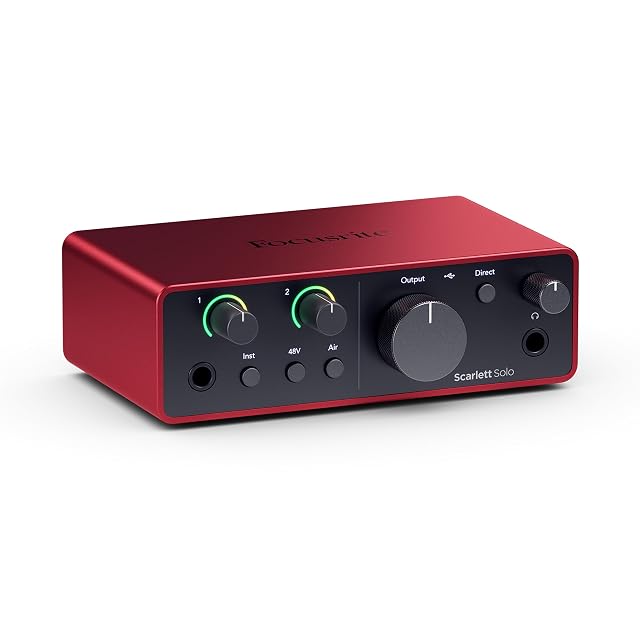 Interfaz de audio USB-C Focusrite Scarlett Solo de cuarta generación, en rojo