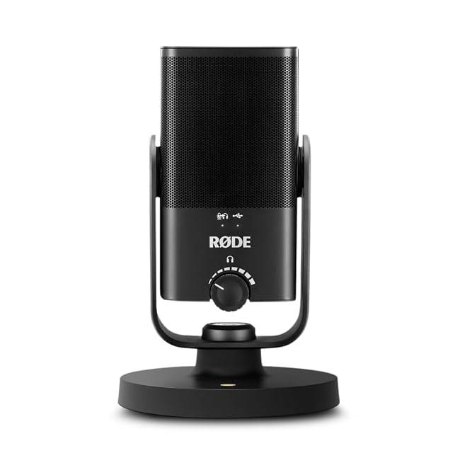 Micrófono de condensador USB RØDE NT-USB Mini sobre su base magnética