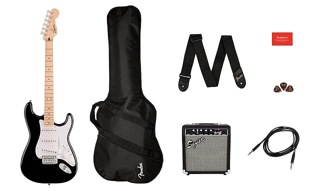 Pack de guitarra Squier Sonic Stratocaster con amplificador Frontman 10G, funda y correa